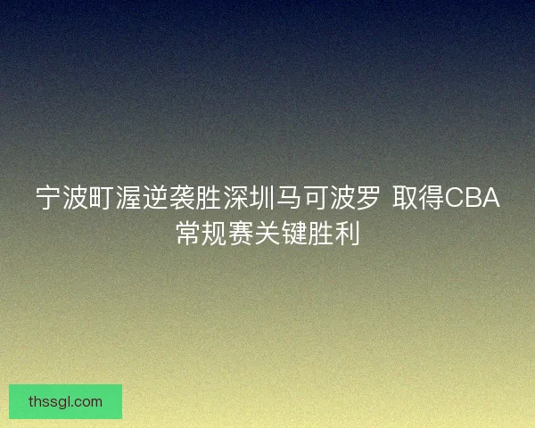 宁波町渥逆袭胜深圳马可波罗 取得CBA常规赛关键胜利